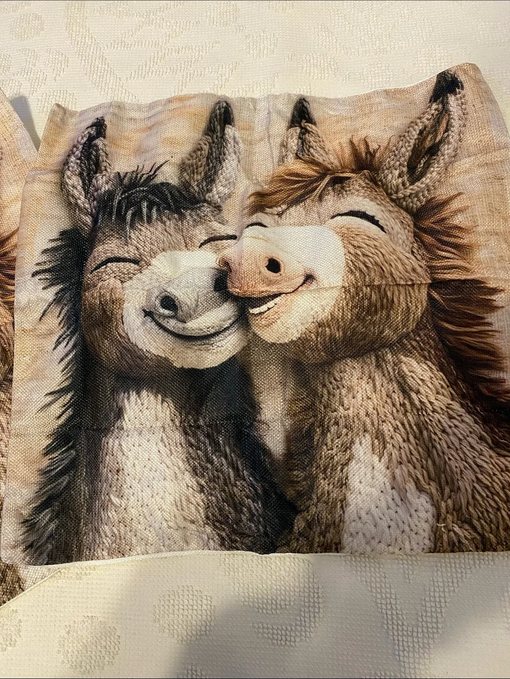 2D donkey pillow covers.  18x18.  Polyester.  Brand new with hidden zippers.